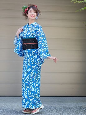 「ブルーコーデ」｜「アイテム（浴衣）」を使った、YUKIさん（レディース・159cm）の夏コーディネート