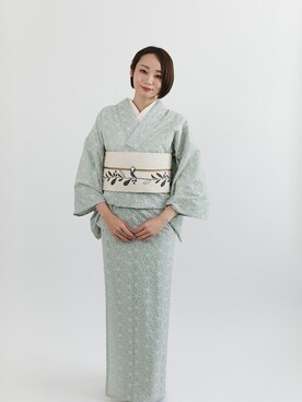KIMONO MODERN 水色レース刺繍　木綿着物
