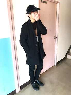 「Right-on（ライトオン）のアイテム（チェスターコート）」を使った、海さん（メンズ・175cm）の冬コーディネート
