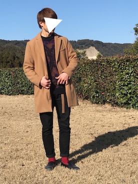 「Right-on（ライトオン）のアイテム（チェスターコート）」を使った、海さん（メンズ・175cm）の冬コーディネート