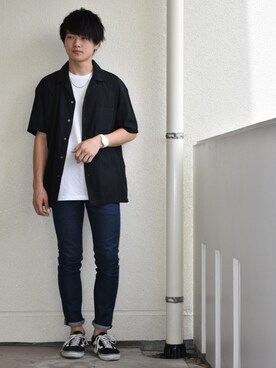 「HANES（ヘインズ）の【OUTLET STORE PRICE】【Hanes/ヘインズ】ジャパンフィット JAPAN FIT 【2枚組】クルーネックTシャツ（Tシャツ/カットソー）」を使った、海さん（メンズ・175cm）の夏コーディネート