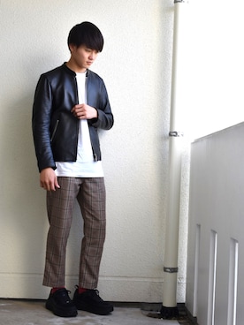 「オシャレパッソ」｜「アイテム（ライダースジャケット）」を使った、海さん（メンズ・175cm）の秋コーディネート