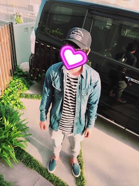 「アイテム（スリッポン、ブルー系）」を使った、HIRO0315さん（メンズ・165cm）の春コーディネート