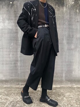 「MARTINE ROSE（マーティンローズ）のアイテム（その他シューズ）」を使った、Kosei Yutakaさん（メンズ・171cm）の秋コーディネート