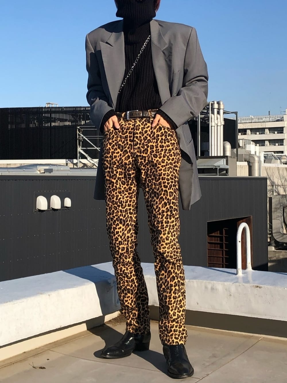 パンツ JOHN LAWRENCE SULLIVAN LEOPARD TROUSERS Womens rigid denim zipped pants