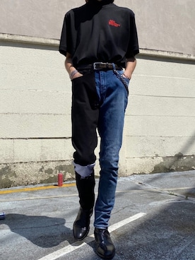 「Yves Saint Laurent（イヴサンローラン）のアイテム（ブーツ）」を使った、Kosei Yutakaさん（メンズ・171cm）の夏コーディネート