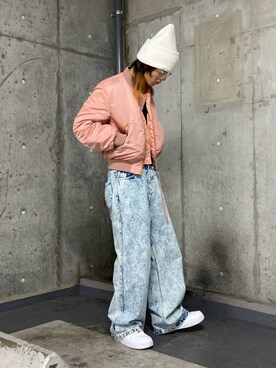 Ma 1 ピンク系 を使った ニット帽 のメンズ人気ファッションコーディネート Wear
