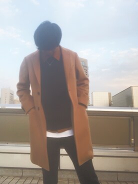 「COMME CA ISM（コムサイズム）のアイテム（チェスターコート）」を使った、tyさん（メンズ・177cm）の春コーディネート