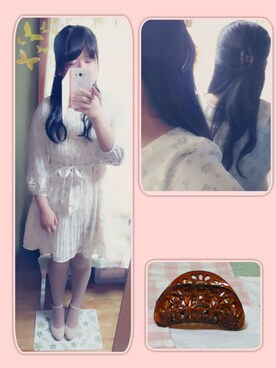 「アイテム（バレッタ/ヘアクリップ）」を使った、もも＊さん（レディース・156cm・10代）の春コーディネート