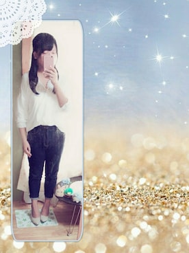 「Honeys（ハニーズ）のデニムテーパードパンツ（デニムパンツ）」を使った、もも＊さん（レディース・156cm）の夏コーディネート