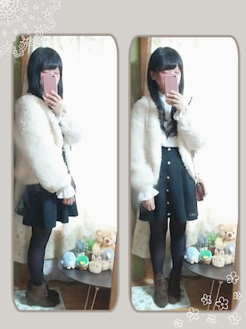 「レースブラウス」｜「アイテム（ブルゾン）」を使った、もも＊さん（レディース・156cm）の冬コーディネート