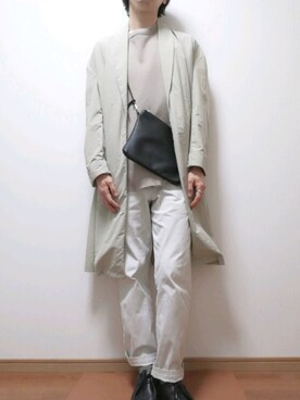 「INHERIT（インヘリット）のアイテム（ステンカラーコート）」を使った、ten_2_lowさん（メンズ・175cm）の春コーディネート