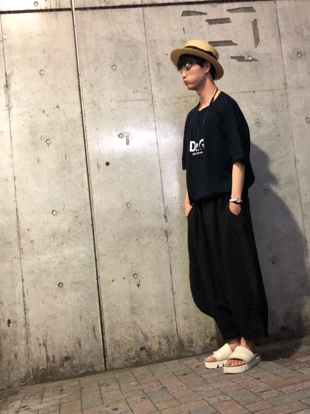 「カンカン帽に、サンダル、The夏、って感じ、今週は、イオンモール海老名、暑いからきーつけて、あっセットリストが違うかも？。。、まってるねー、EBISU536」｜「CA4LAのアイテム（帽子、ベージュ系）」を使った、☺︎NAOYA☺︎さん（メンズ・175cm）の夏コーディネートの1枚目の写真
