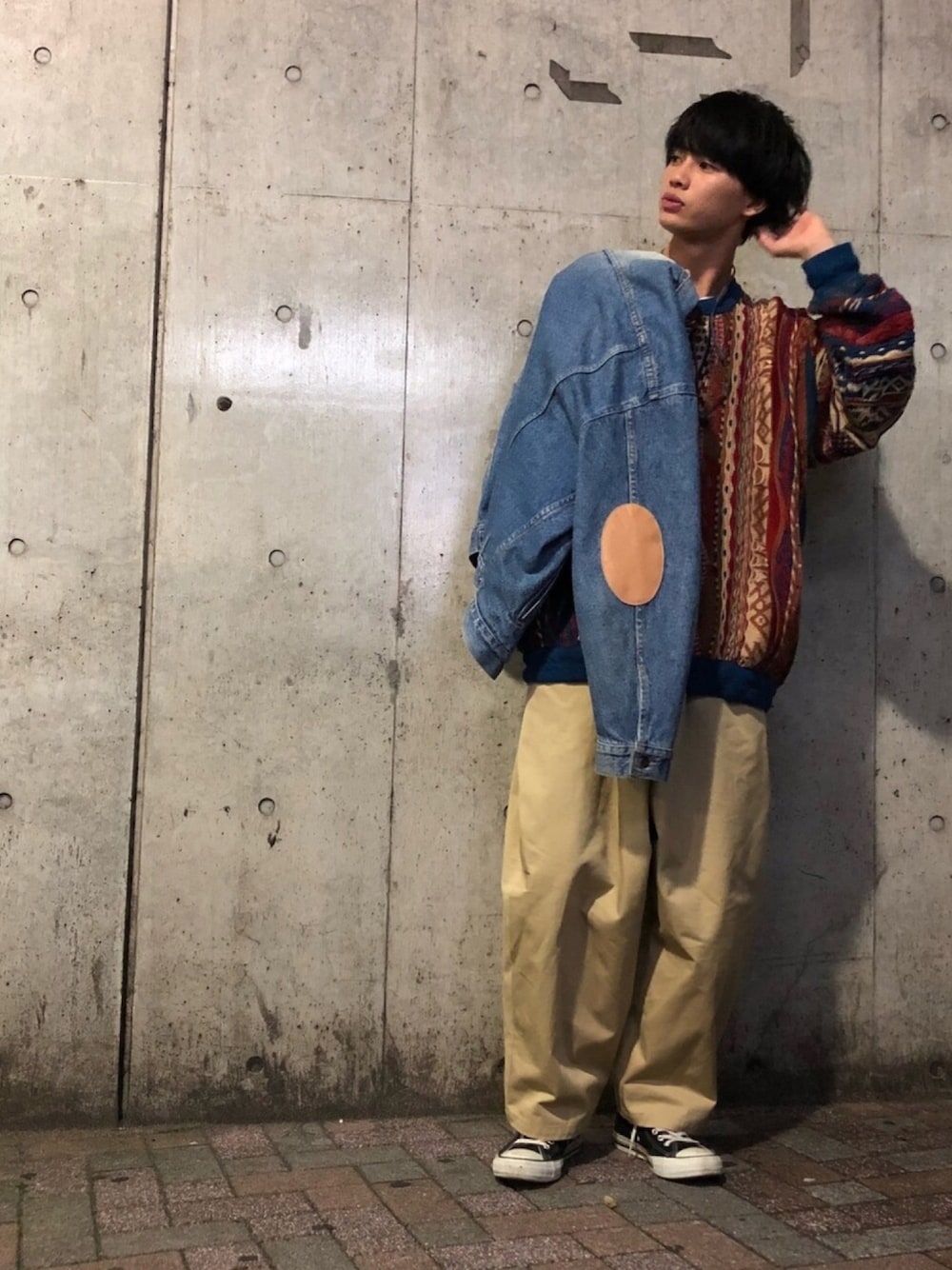 「coogiのニット、初めて買った、お気に入り〜、皆さんは、最近買ったものありますか？、教えて欲しいなー、後ブログのコメントも待ってますね、もちろんWEARもですね、あと半日がんばろー、EBISU536」｜「Hender Schemeのアイテム（ジャケット/アウター、ブルー系）」を使った、☺︎NAOYA☺︎さん（メンズ・175cm）の秋コーディネートの1枚目の写真