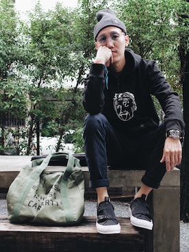 「Carhartt WIP（カーハートダブリューアイピー）のアイテム（マウンテンパーカー）」を使った、Jeed S. さん（メンズ・180cm）の冬コーディネート