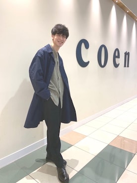 「ショップコート」｜「アイテム（ステンカラーコート）」を使った、coenふなやまさん（メンズ・170cm）の秋コーディネート