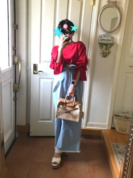 「SEA（シー）のカゴバッグS（かごバッグ）」を使った、Lauriamさん（レディース・154cm）の夏コーディネート