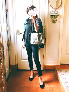 「肩掛け」｜「アイテム（ハンチング/ベレー帽）」を使った、Lauriamさん（レディース・154cm）の秋コーディネート