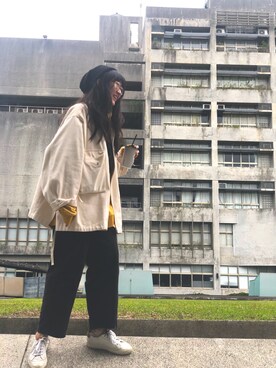 「afadのアイテム（ジャケット/アウター、ホワイト系）」を使った、樂さん（レディース・163cm）の冬コーディネート