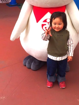 「カーキ×ホワイト」｜chamさん（キッズ・90cm）の春コーディネート