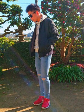 「UNIQLO（ユニクロ）のアイテム（MA-1、ブラック系）」を使った、せーや《相互フォロー》さん（メンズ・170cm）の冬コーディネート