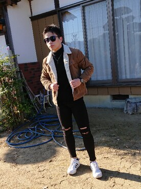 「GU（ジーユー）のアイテム（ジャケット/アウター、ブラウン系）」を使った、せーや《相互フォロー》さん（メンズ・170cm）の冬コーディネート