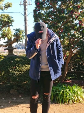 「CHELSEA New Yorkのアイテム（キャップ、ブラック系）」を使った、せーや《相互フォロー》さん（メンズ・170cm）の冬コーディネート