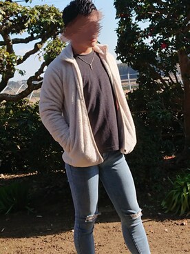 「UNIQLO（ユニクロ）のシルキーフリースジャケット（長袖）（その他アウター、ホワイト系）」を使った、せーや《相互フォロー》さん（メンズ・170cm）の冬コーディネート