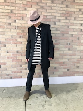 「OFF-WHITE」｜「アイテム（チェスターコート）」を使った、YMDMさん（メンズ・171cm）の秋コーディネート
