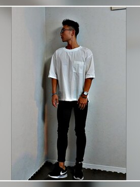 「UNIQLO（ユニクロ）のアイテム（デニムパンツ、ブラック系）」を使った、Toshiさん（メンズ・168cm）の秋コーディネート