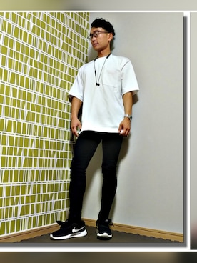 「NIKE（ナイキ）のNIKE/ナイキ タンジュン（スニーカー、ブラック系）」を使った、Toshiさん（メンズ・168cm）の夏コーディネート