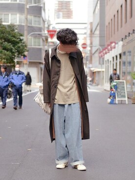 「BASISBROEK（バシスブルック）のアイテム（ステンカラーコート）」を使った、Haruさん（メンズ・180cm）の秋コーディネート