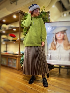 「ピスタチオ」｜「アイテム（ニットキャップ/ビーニー）」を使った、mihoさん（レディース・160cm）の冬コーディネート