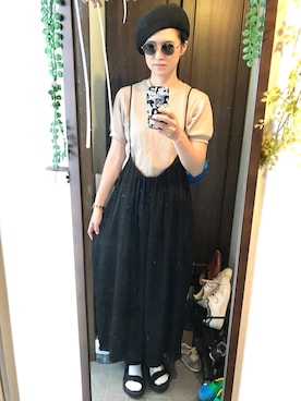 「UNIQLO（ユニクロ）のワッフルクルーネックT（5分袖）（Tシャツ/カットソー）」を使った、オシャポさん（レディース・167cm）の夏コーディネート