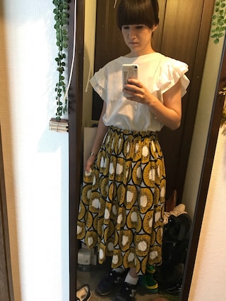 ☆ peu pres / プープレ ☆　キウイ柄のロングスカート　ライム ☆ peu pres / プープレ ☆ キウイ柄のロングスカート ライム