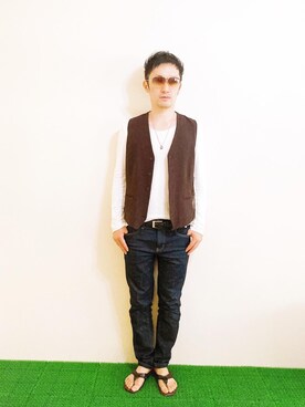 「Paul Smith（ポールスミス）のアイテム（サンダル）」を使った、Hamakeiさん（メンズ・167cm）の秋コーディネート