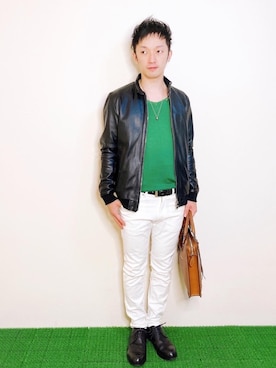 「EDIFICE（エディフィス）のアイテム（ライダースジャケット）」を使った、Hamakeiさん（メンズ・167cm）の秋コーディネート