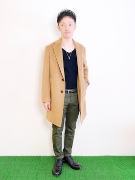「EDIFICE（エディフィス）のアイテム（チェスターコート）」を使った、Hamakeiさん（メンズ・167cm）の冬コーディネート