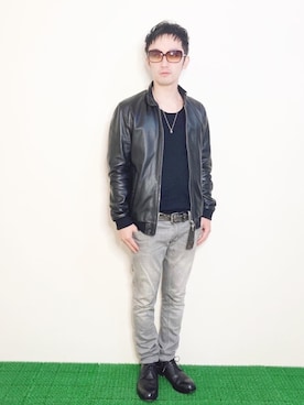 「EDIFICE（エディフィス）のアイテム（ライダースジャケット）」を使った、Hamakeiさん（メンズ・167cm）の秋コーディネート