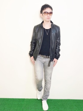 「EDIFICE（エディフィス）のアイテム（ライダースジャケット）」を使った、Hamakeiさん（メンズ・167cm）の秋コーディネート