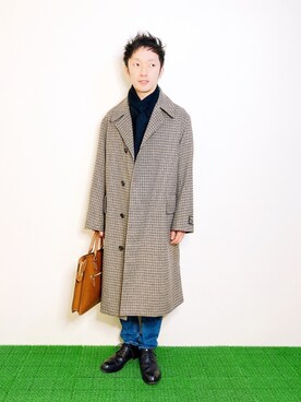 「カシミヤマフラー」｜「アイテム（ステンカラーコート）」を使った、Hamakeiさん（メンズ・167cm）の冬コーディネート