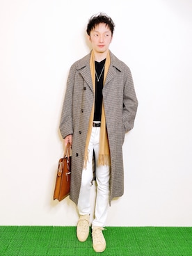 「ESTNATION（エストネーション）のアイテム（ステンカラーコート）」を使った、Hamakeiさん（メンズ・167cm）の冬コーディネート
