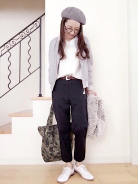 「Vネック」｜「アイテム（MA-1）」を使った、eriさん（レディース・163cm）の冬コーディネート