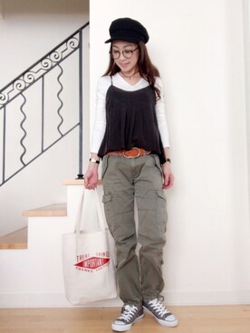 「Daniel Wellington」｜「アイテム（カーゴパンツ）」を使った、eriさん（レディース・163cm）の春コーディネート