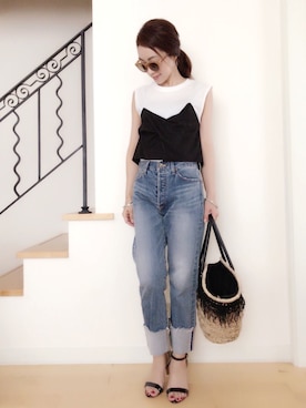 「MERCURYDUO（マーキュリーデュオ）のアイテム（デニムパンツ）」を使った、eriさん（レディース・163cm）の夏コーディネート