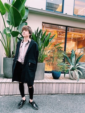 「SHAREEF（シャリーフ）のアイテム（チェスターコート）」を使った、KEY🗝さん（メンズ・170cm）の秋コーディネート