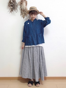「麦わら帽子」｜「アイテム（その他アウター）」を使った、マユ﻿﻿ネーズさん（レディース・151cm）の春コーディネート