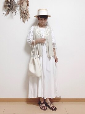 「麦わら帽子」｜「アイテム（その他アウター）」を使った、マユ﻿﻿ネーズさん（レディース・151cm）の夏コーディネート