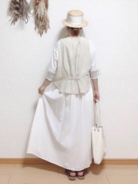「麦わら帽子」｜「アイテム（その他アウター）」を使った、マユ﻿﻿ネーズさん（レディース・151cm）の夏コーディネート