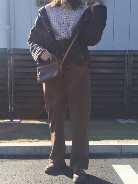 「RETRO GIRL（レトロガール）のアイテム（スラックス、ブラウン系）」を使った、piyokoさん（レディース・160cm）の冬コーディネート